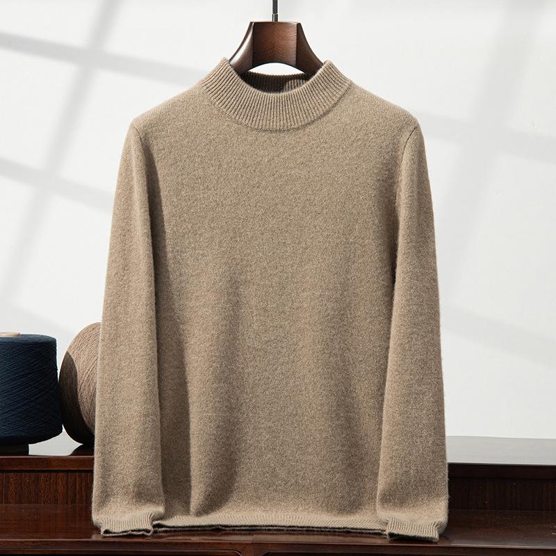 Cashmere shirt semi-turtleneck solid color double-strand thickened sweater loose wool knitting S