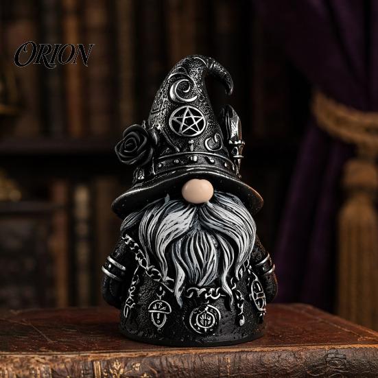 Exquisite Retro Gnome Sculpture Halloween Gothic Resin Figurine, Dark Faceless Wizard Doll for Hat with Stars Desk Shelf, Spooky Home Decor Ornament,