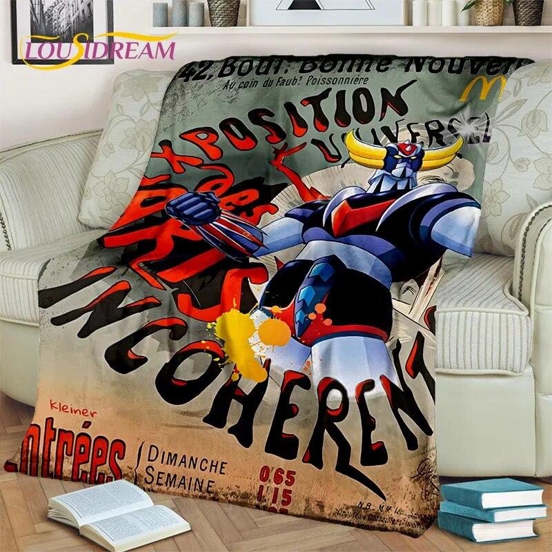 Cartoon UFO Robot Grendizer Anime Blanket,Soft Throw Blanket for Home Bedroom Bed Sofa Picnic Travel Office Cover Blanket Kids