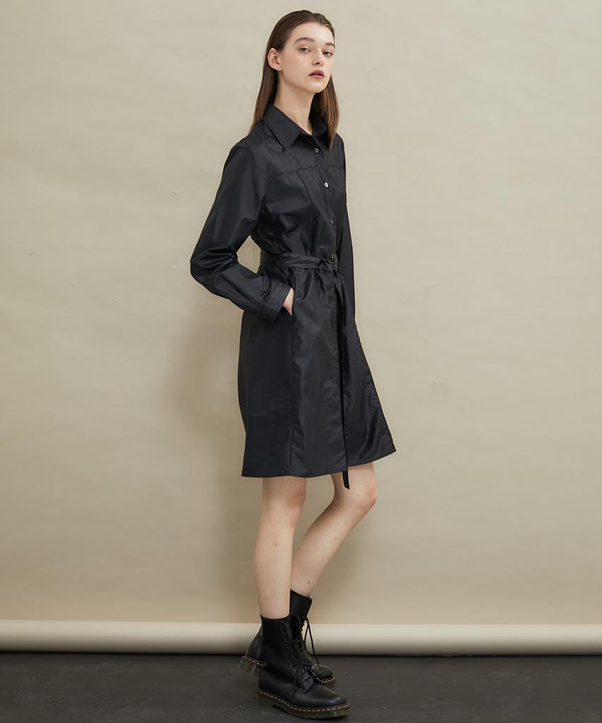 MANAVIS7 Gloss Shirt Dress [Black]