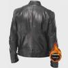 Men's Winter Slim-Fit Stand Collar PU Leather Motorcycle Jacket with Velvet Lining