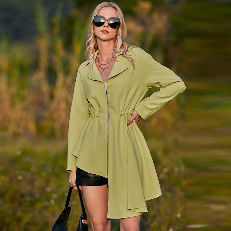 Jacket ZIAI Skirt Swing Type Beige Gentle Irregular Waist Zipper Medium Sleeves Fashion Temperament Casual Jacket