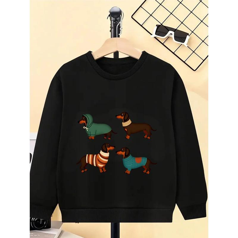 European Sizes Kids' Dachshund Dog Sweater - Soft Crewneck Sweatshirt , Cute Dachshund Print Casual Wear, Comfortable Pet-Themed Clothing