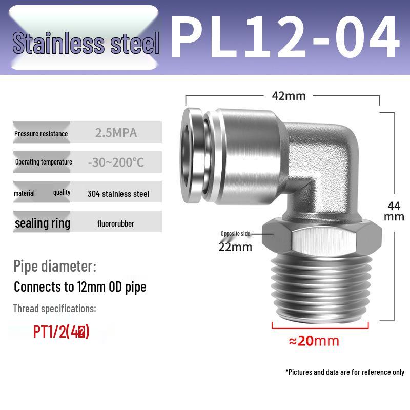 Zhuo Ji 304 Stainless Steel Pneumatic Quick Connect Fittings - PL8-02/4-M5/6-01/10-03 Thread