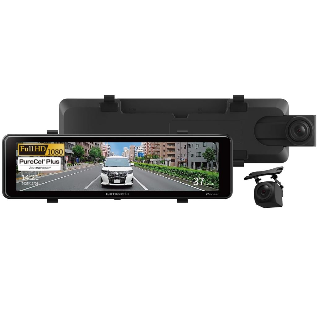 Pioneer IPS Front and Rear Dual 2MP Front and Parking microSD Carrozzeria VREC-MZ300D Mirror-Type Dashcam, 11-inch LCD, Cameras, Rear, Monitoring,
