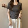Special Offer Cotton × Threaded Design Short-sleeved T-shirt Women's Summer Drawstring Short Spice Girl Top