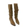 Women Knee High Boots Autumn Winter Female Shoes Fashion Female Slip-on Folds Low Heel Round Toe Flat Long Boots Botas De