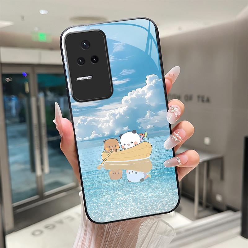 Beautiful Flower Cute Cats Case For Xiaomi Poco F4 5G / Redmi K40S Tempered Glass Phone Case Protective Back Cover Hard Shell