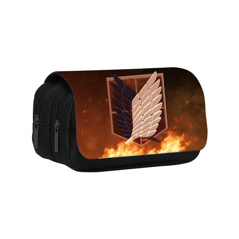 Attack Titan On Anime Pattern Student Double Layer Flip Cover Bag Stationery