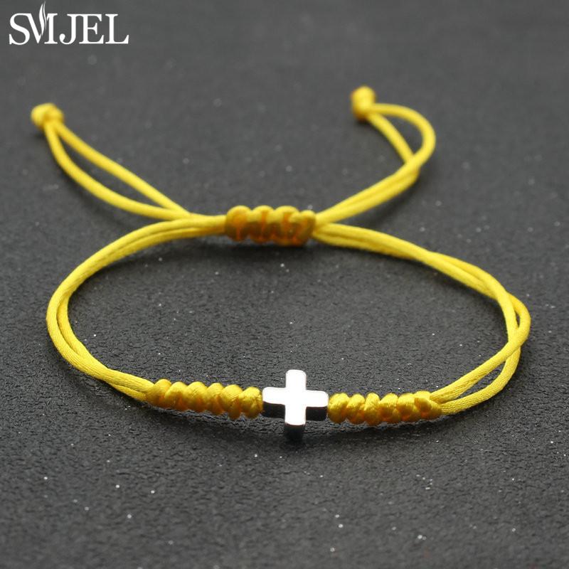 Vintage Tiny Cross Charm Handmade Adjustable Braided Bracelet for Women Lucky Black Red Rope Chain Bracelets New Year Gifts