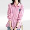 Navava Women Stripe Label Pocket Long Sleeve Shirt Nb2926