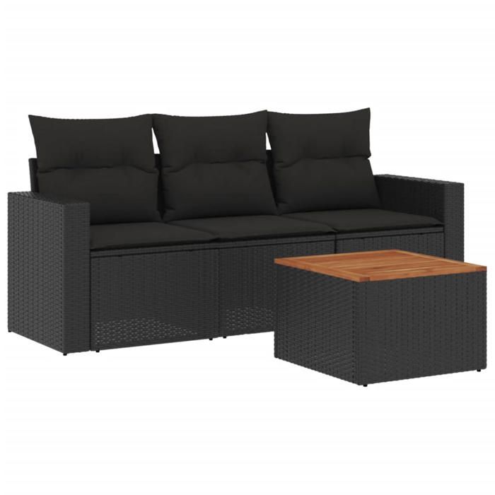 VidaXL Garden Lounge Set 4 Pcs with Cushions Black Braided Resin 3223990