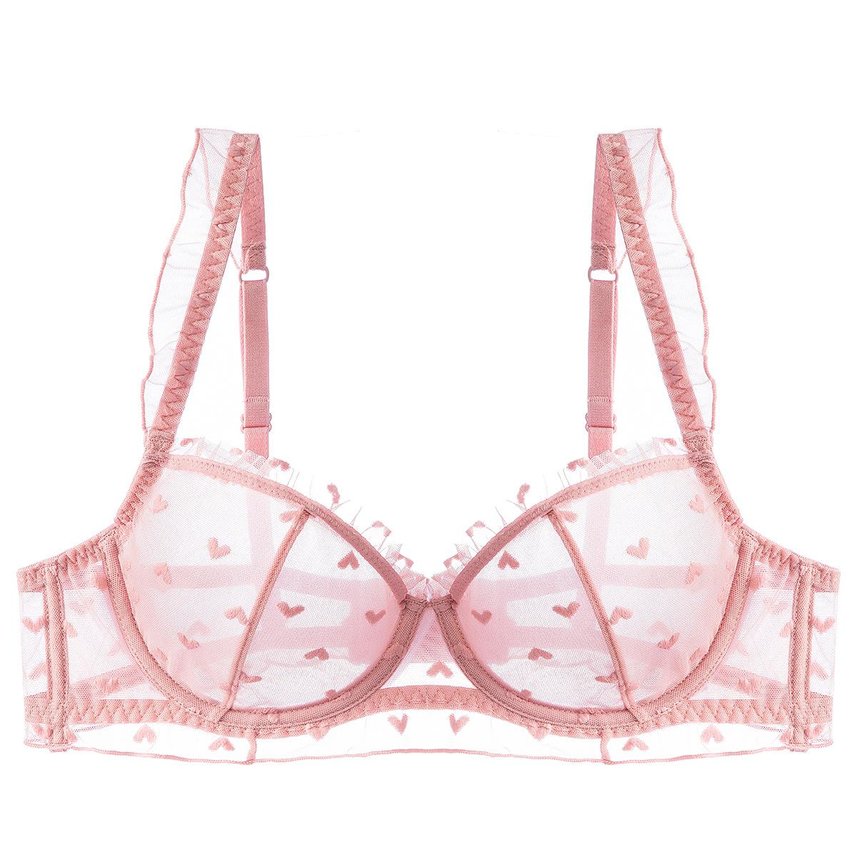 

French underwear female sexy pure desire ultra-thin lace underwear large chest small anti-sagging large size bra cover 70A рожевий