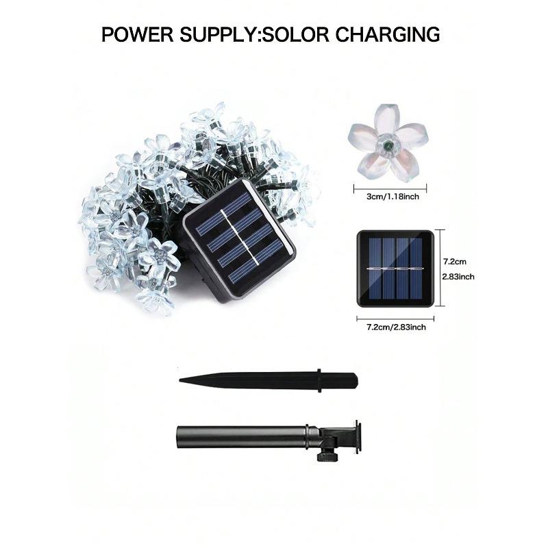 50Leds Solar Garden Outdoor String Lights, Cherry Blossom-Shaped LEDs. 8 Modes Available For Outdoor Use. Fairy Lighting For Christmas Trees.