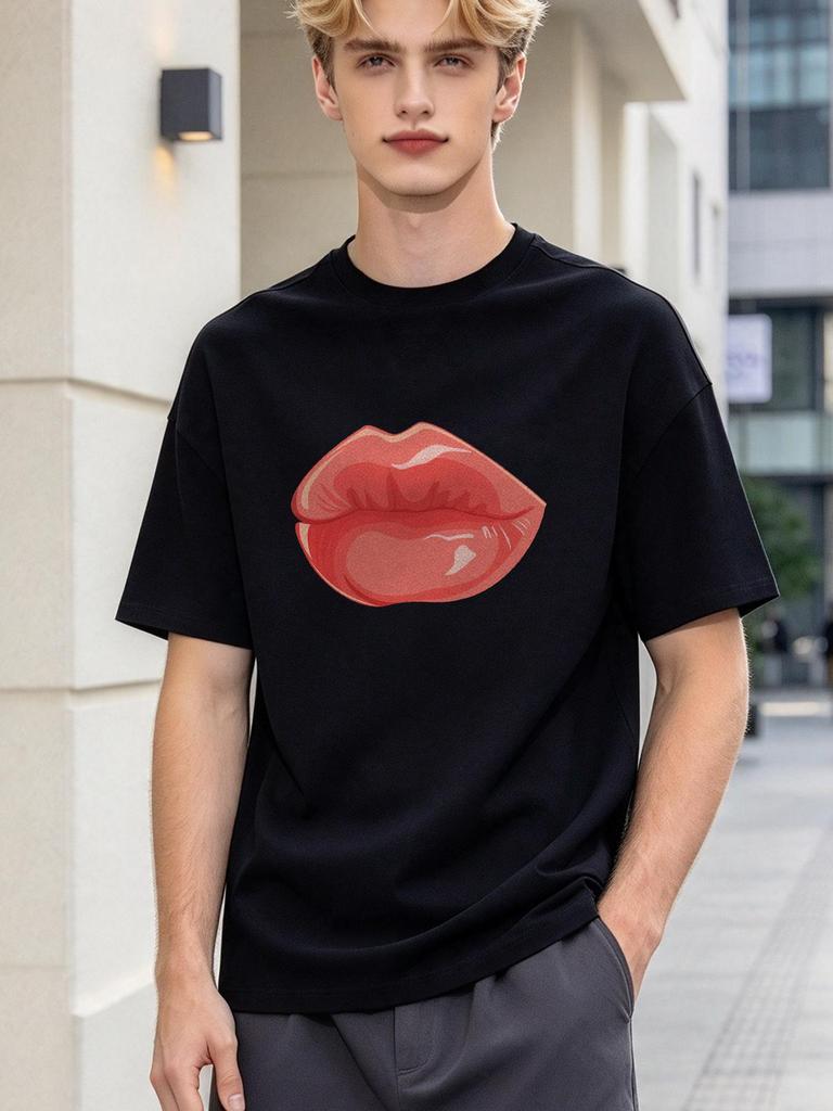 Unisex T-shirt Casual Lips Print Streetwear Soft Daily Top