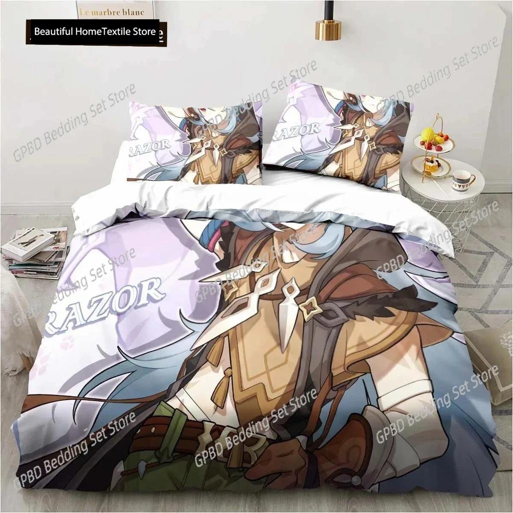 Cartoon Anime Genshin Impact Game 3D NEW Duvet Cover Pillowcase Bedding Set Adult Boy Girl Bedroom Children Single Double Large