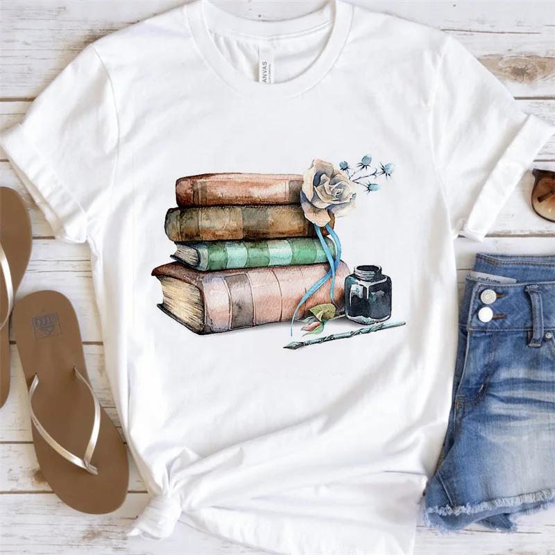 Womens Shortsleeved Tshirt Fashion Book Print Base Shirt Graphic T Shirts  Harajuku  Aesthetic Clothes