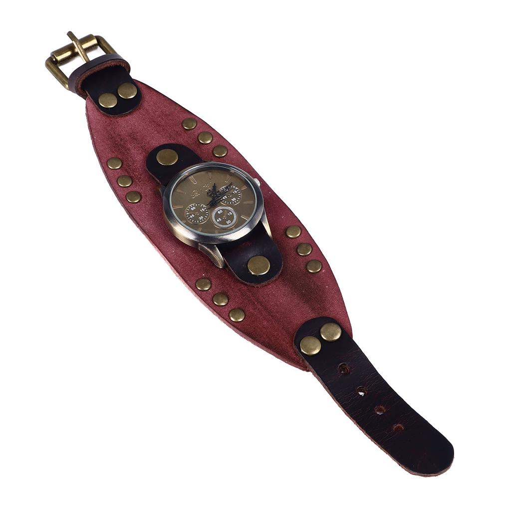 Leather Bracelet Watch Vintage Rivets Casual Fashionable Leather Quartz Watch for Men Women