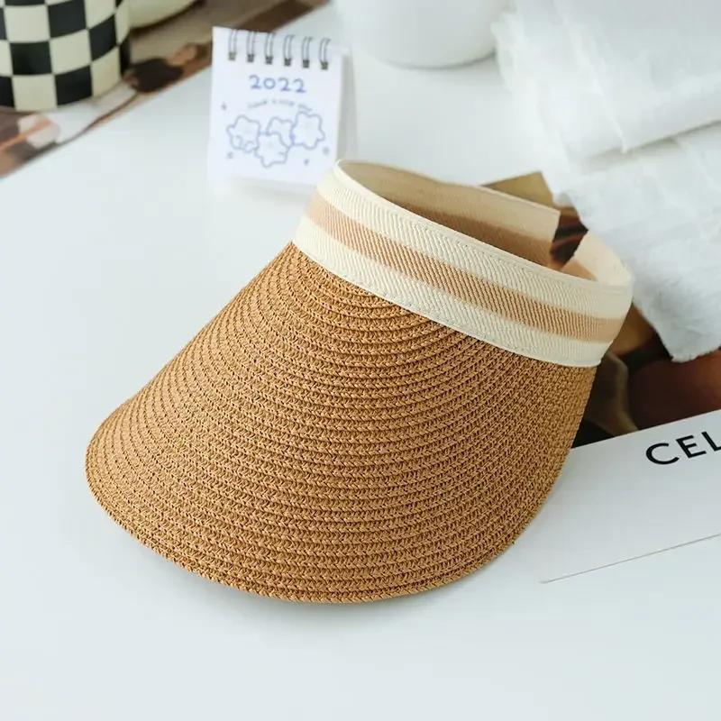 New Summer Empty Top Sun Hat Anti Uv Female Outdoor Visor Cap Casual Shade Hat Straw Wide Large Brim Beach Sunhat Lady