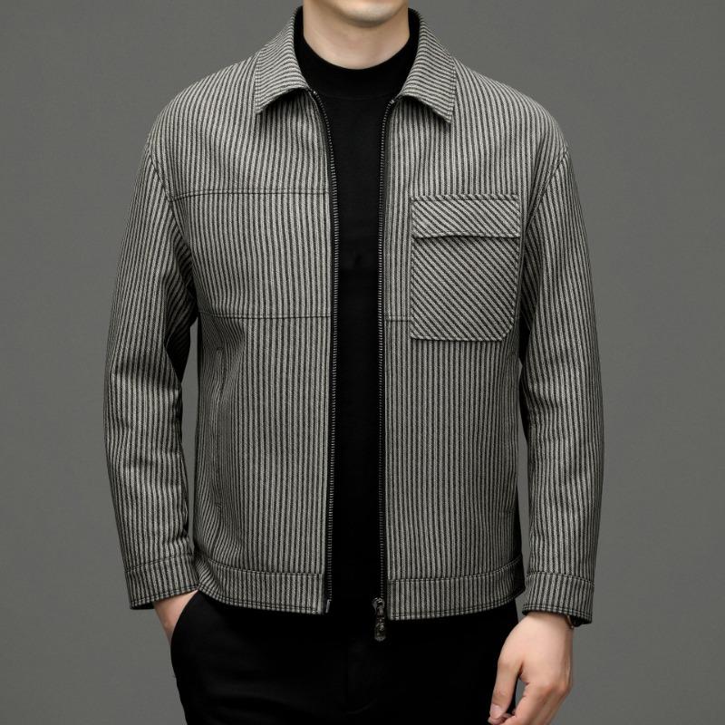 

Осенние и зимние новые мужские куртки, модные повседневные толстые куртки с вертикальными полосками и лацканами для мужчин среднего возраста 195