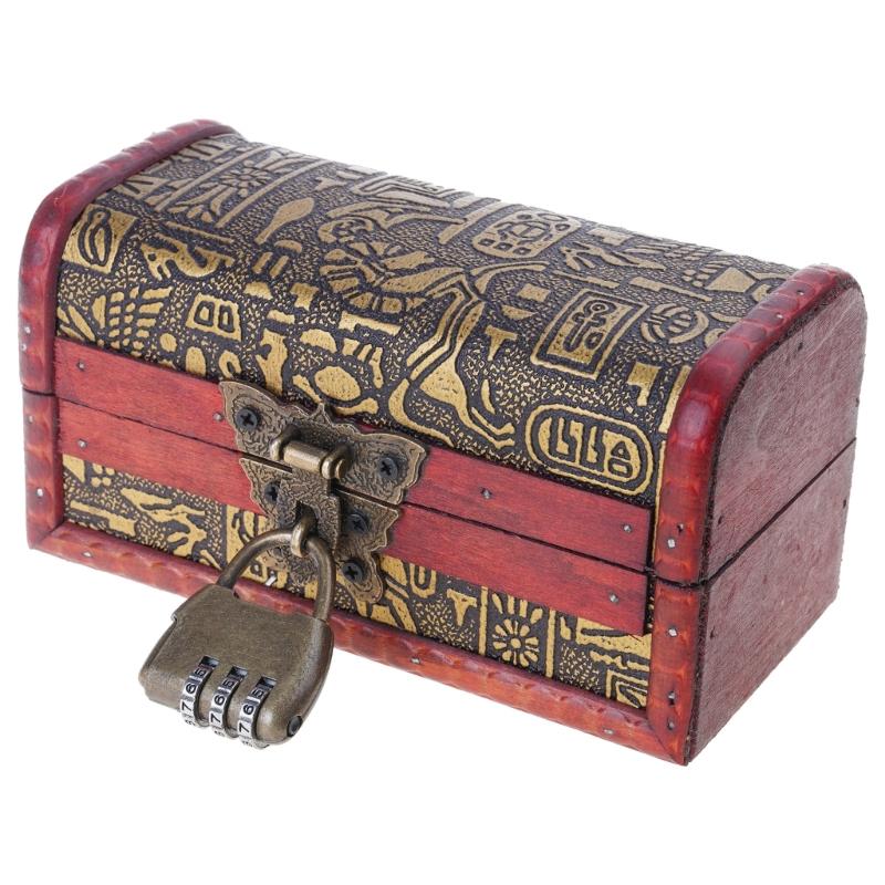 Vintage Wooden Treasures Chest Decorative Keepsakes Storage Container with Lock Antique Jewelry Organiser for Women