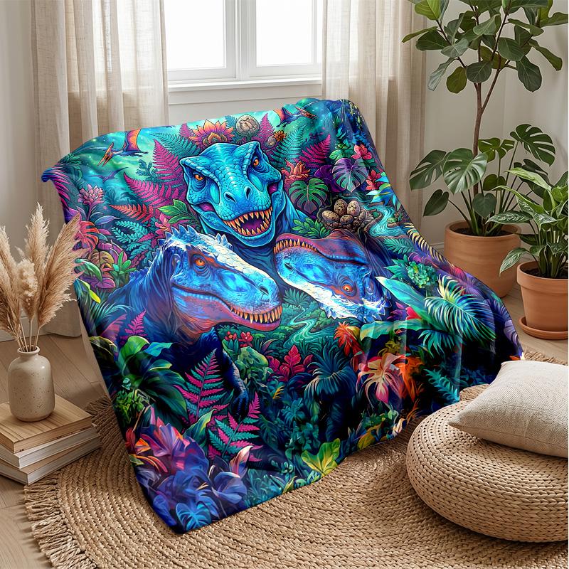 Dinosaur Fantasy Jungle blanket Personalized Name Flannel Blanket Soft Cozy Plush Throw for Sofa Bed Lightweight Home Decor