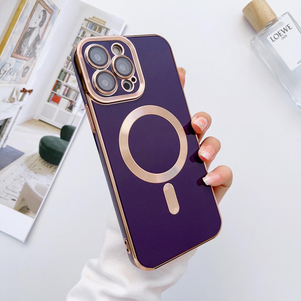 For IPhone 16 Solid Color Electroplated Magnetic Case for Apple 15 Promax All Inclusive 14pm with Lens Film