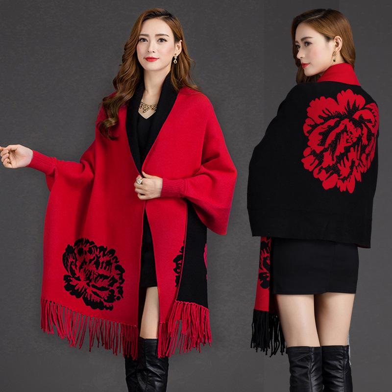 Damski szal kaszmirowy dwufunkcyjny: Gotowy na zimę, dwustronny, ciepły, z rękawami, szal do noszenia i płaszcz peleryna.