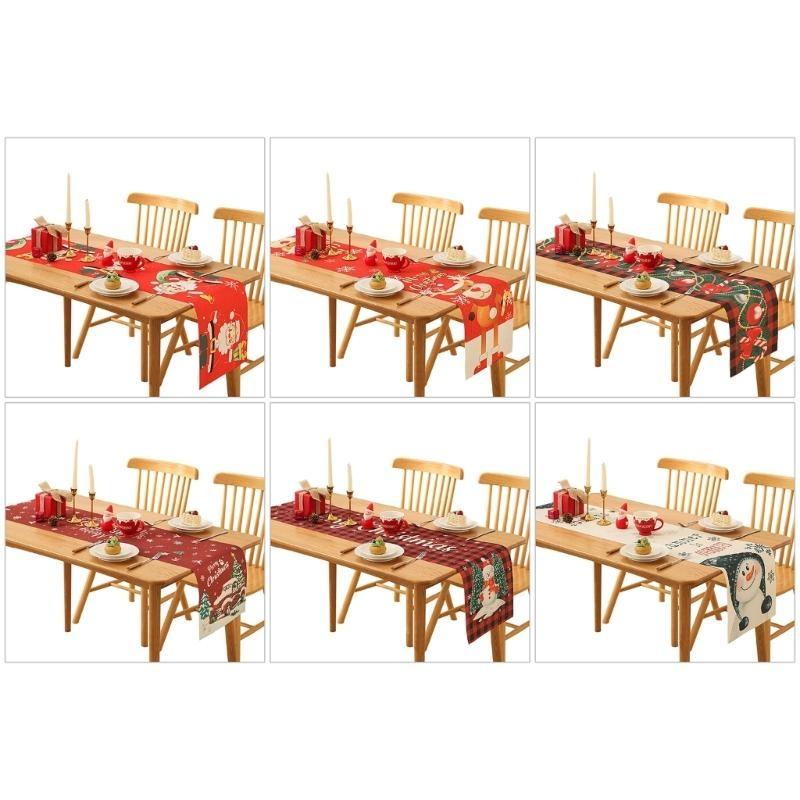 Holiday Dining Table Runner Christmas Party Decorations Wrinkle Fabric Easy Maintenance Tablecloth