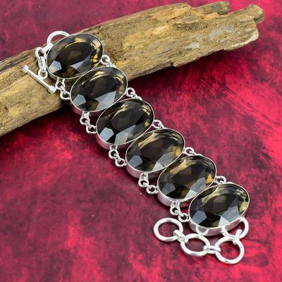 Faceted Smoky Topaz Gemstone Jewelry, Smoky Topaz 925 Solid Sterling Silver Jewelry,Handmade Dazzling Bracelet, Chain Jewelry For Love