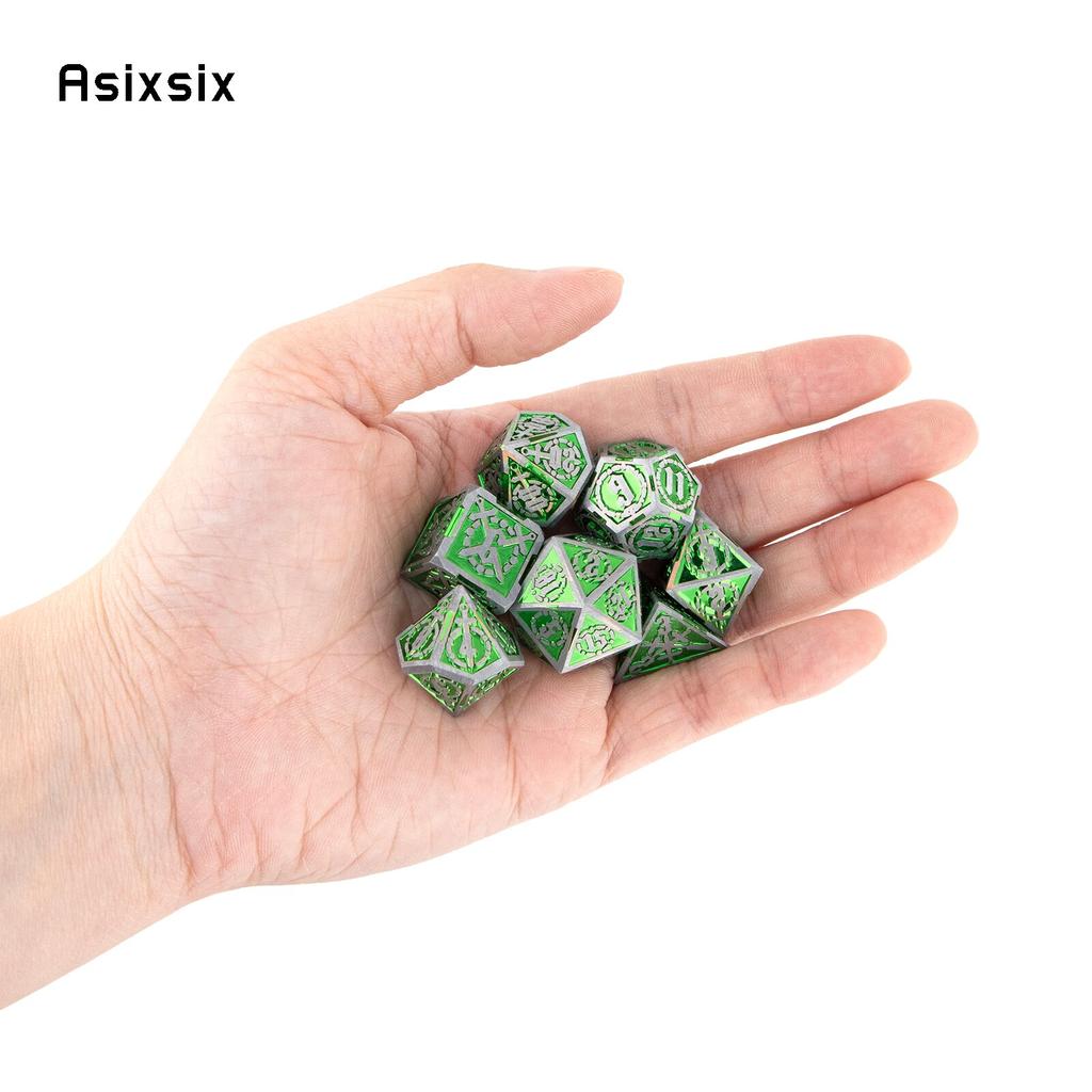 7 Pcs Green Silver Double Swords Metal Dice Solid Polyhedral Dice Set Suitable for Role-Playing RPG   Pathfinder Board Game