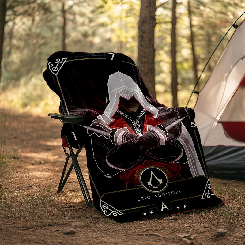 1pc Assassin's Creed Theme Blanket - Digital Print, Polyester, Cozy for All Seasons, Perfect for Outdoor, and Travel