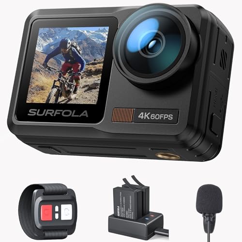 

Surfola SF630 Action Camera, 4K 60FPS Underwater Camera, Waterproof Camera with 10M Range, WiFi, Image Stabilization, Wearable Camera with External Mi