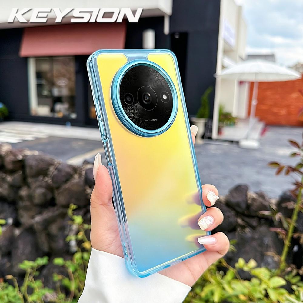 KEYSION Fashion Laser Gradient Colorful Phone Case for Xiaomi Redmi A3 A3X Soft TPU+PC Shockproof Back Cover for Xiaomi POCO C61