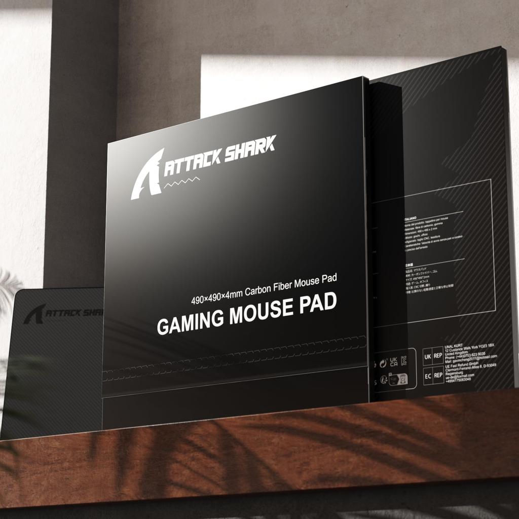 ATTACK SHARK Gaming Mouse Pad True Carbon Fiber Mouse Pad for Gaming Carbon Precision Reinforced Edge Cloth Comfortable Waterproof and Sweat