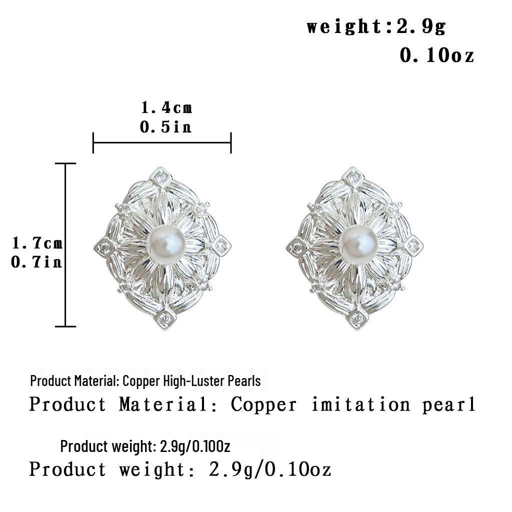 925 Silver Needle Geometric Pearl Earrings: Textured, High-End, Versatile Luxury Jewelry