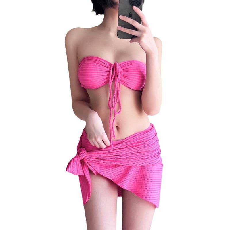 Women's Three-Piece Bikini Set: Triangle, Sexy, Slimming, Rose Red for Seaside Vacations & Hot Springs