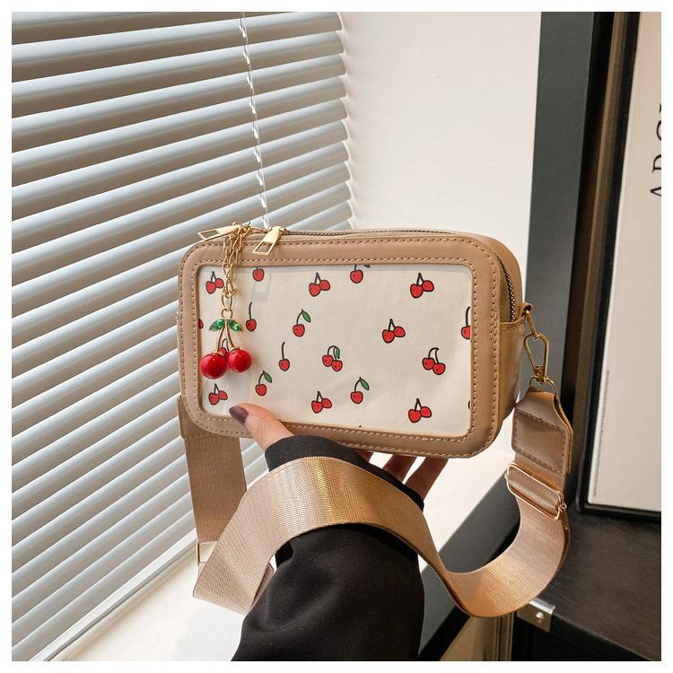 Cherry Printing Texture Fashion Handbag Bag Women's Silk Scarf New Trendy Niche Messenger Bag Foreign Style Literary Square Bag