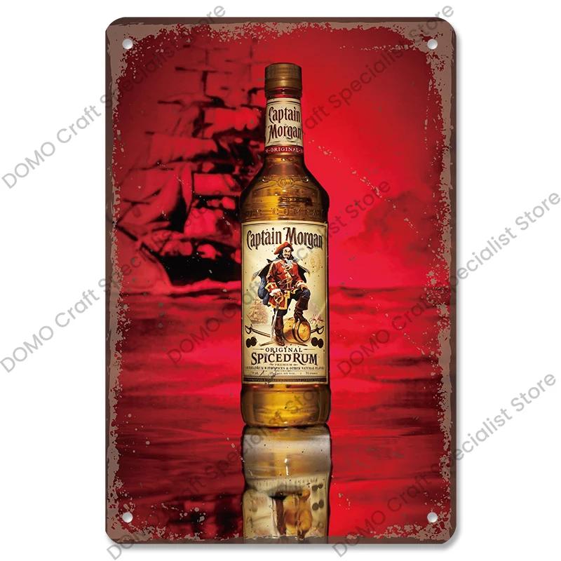 Rum Brand Plaque Vintage Metal Tin Signs Captain Mermaid Metal Poster Retro Wall Art Decor for Bar Pub Club Living Room Home