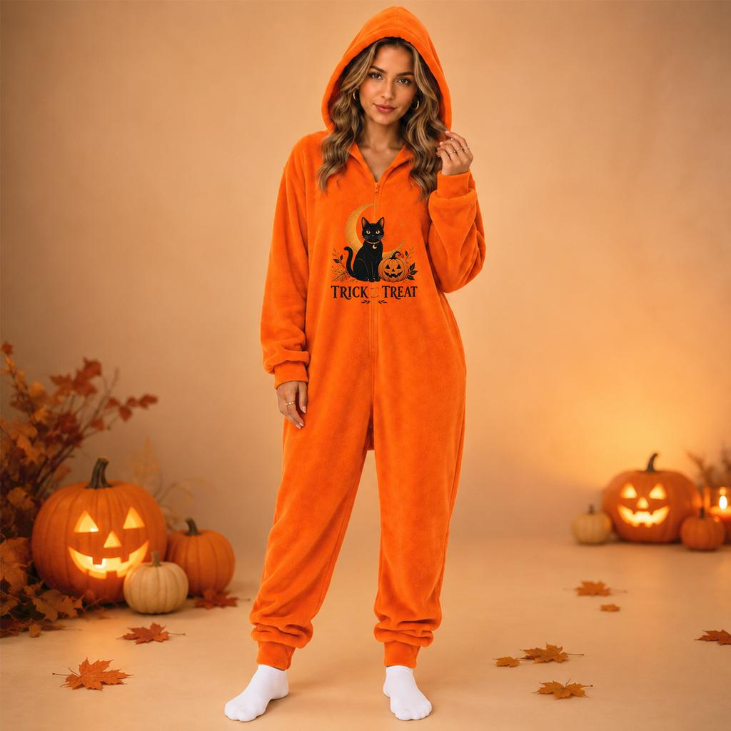 Damen Halloween Print Flanell Strampler für Loungewear und