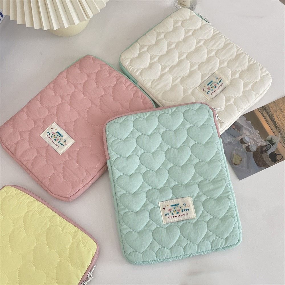 Cartoon Prints Laptop Storage Bag Love Plaid Tablet Sleeve Pouch Notebook Storage Bag  For Women