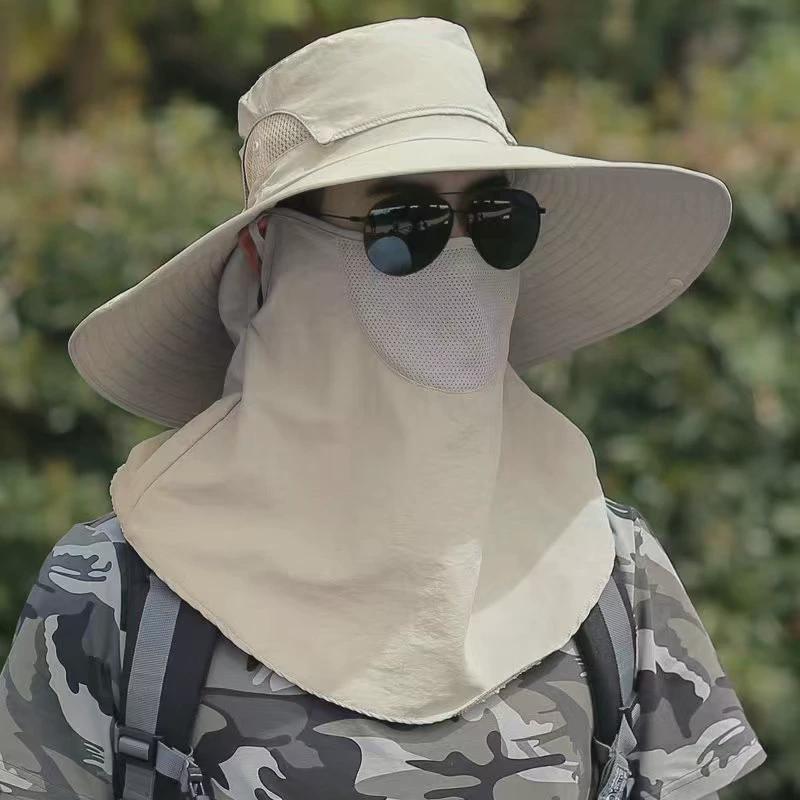 

Summer New Arrival Sunshade Detachable Men Sun-Proof Bucket Hat Outdoor Wide Brim Hat Top Breathable Fishing Hat Sun Hat Khaki cap top detachable with veil