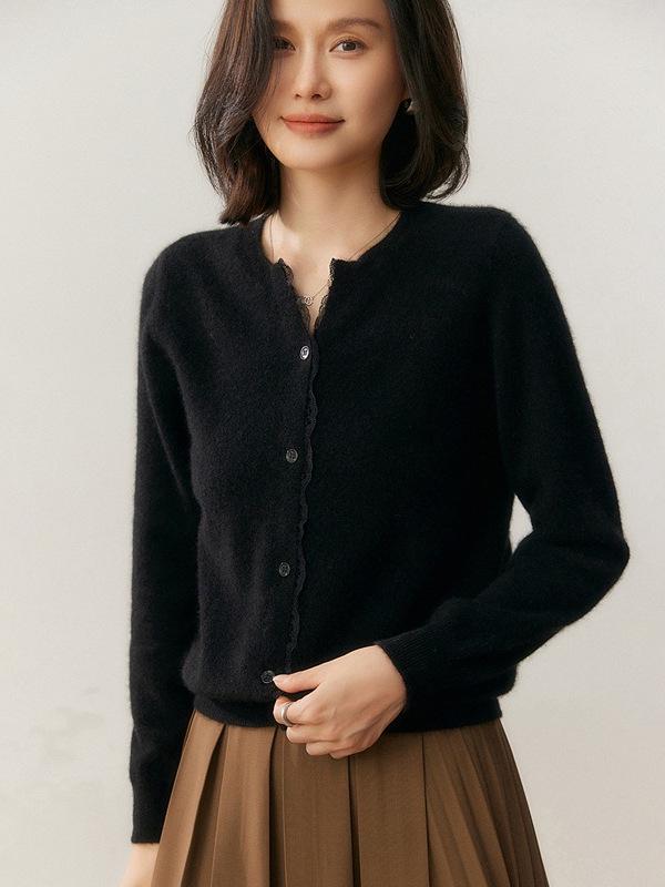 Autumn Cashmere Korean Women's Lace Knit Cardigan Sweater