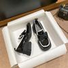 New Lacquered Black and White Single Shoes Women's Retro Thick Bottom British Style Small Leather Shoes Chunky Heel Square Toe Bowknot Loafers