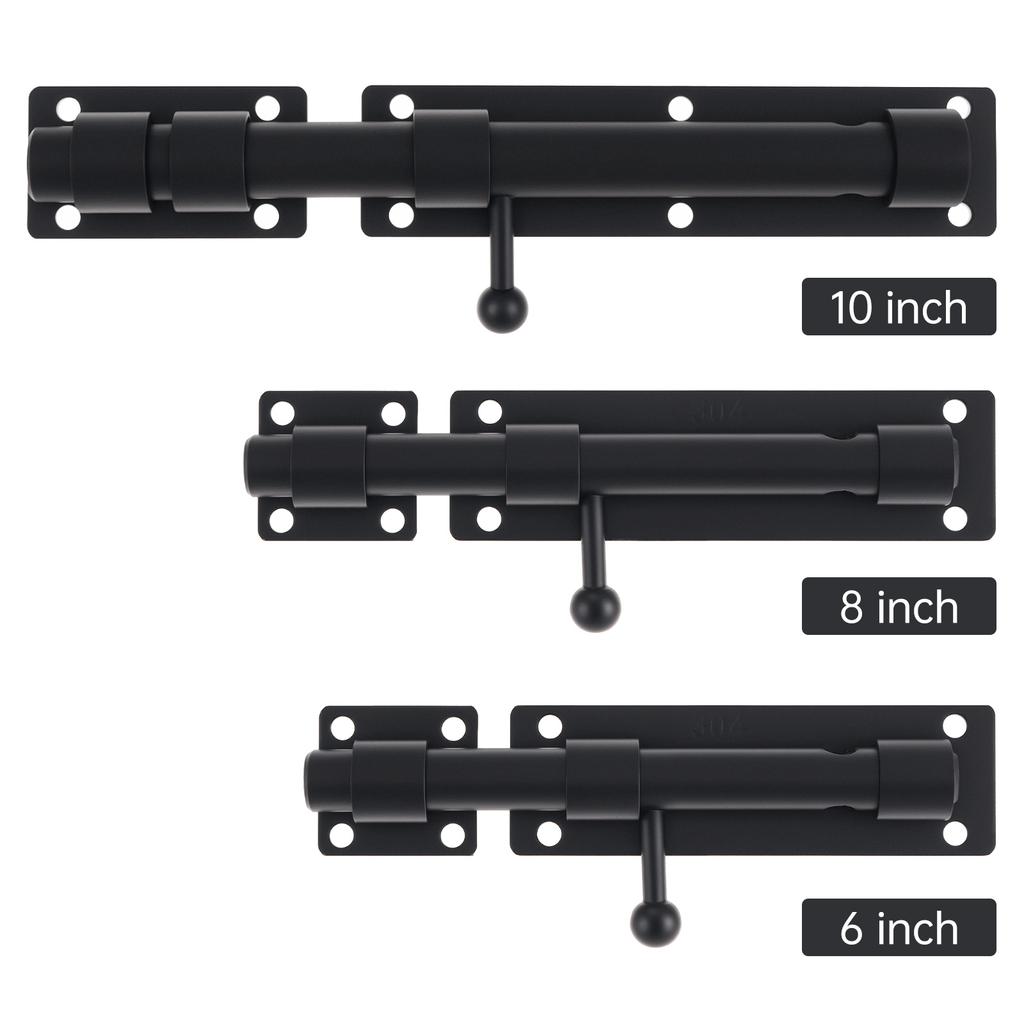 304 Stainless Steel 6 8 10 Inch Heavy Duty Barrel Bolt Latch Matte Black Includes Screws Wooden Fence Barn Door