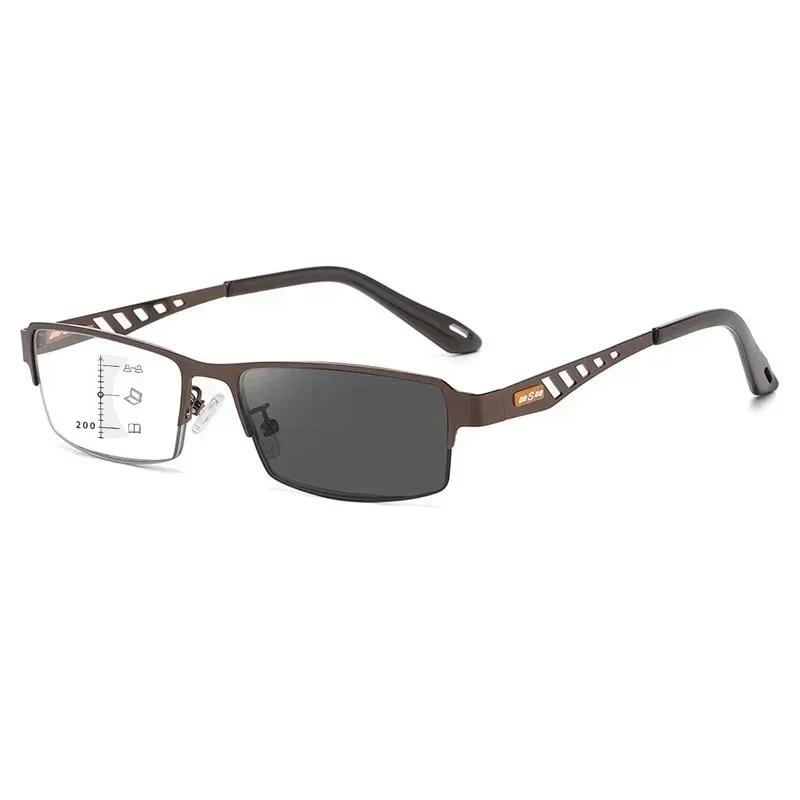 Anti Blue Light Multifocal Photochromic Presbyopia Eyeglasses Trendy Business Durable Metal Metal Eyewear Ultra Light Half Spectacle Frame Frame