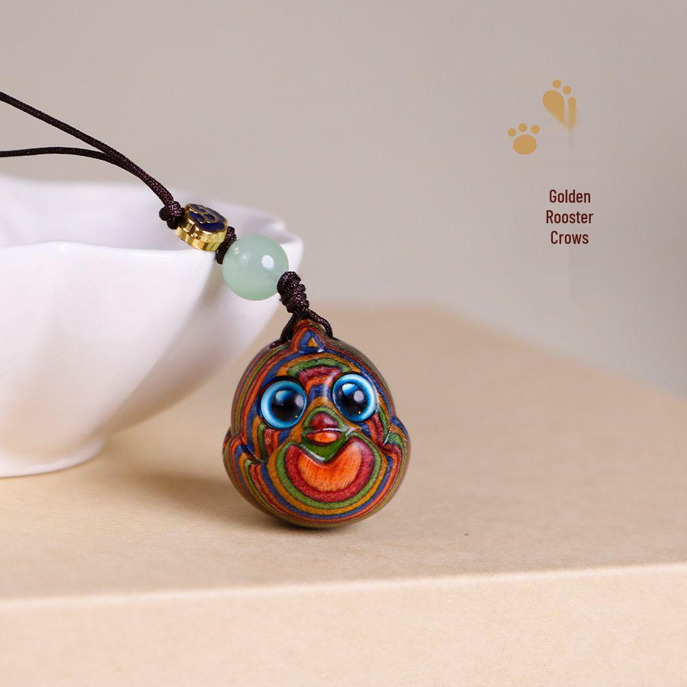 Tang Horse Zodiac Phone Charm: Rainbow Wood Pendant & Lanyard