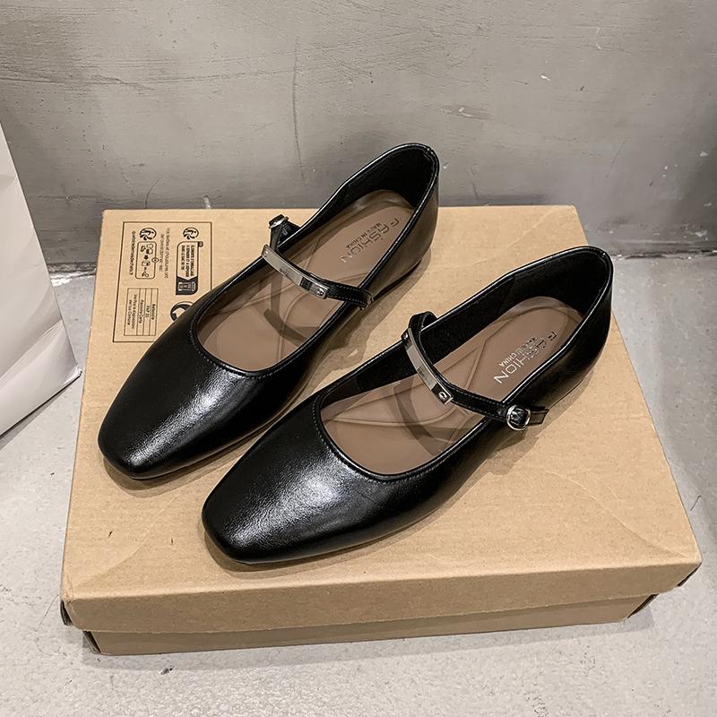 Fashion French Square Head Mary Jane Shoes Women Flat 2025 New Retro Style Soft Leather Low Heel Shallow Mouth Fashion Women's Shoes