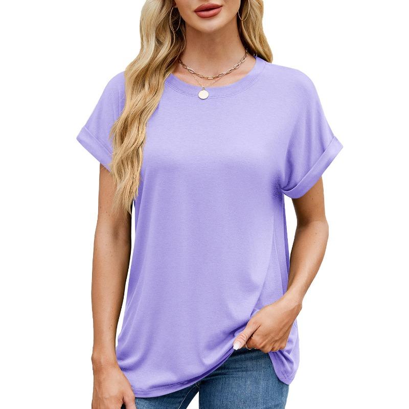 Damen S Einfarbig Rundhals Locker Kurzarm T-Shirt