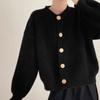 Autumn Winter Design Single Breasted Knit Sweater Women Cardigan Lazy Style Loose Solid Round Neck Top